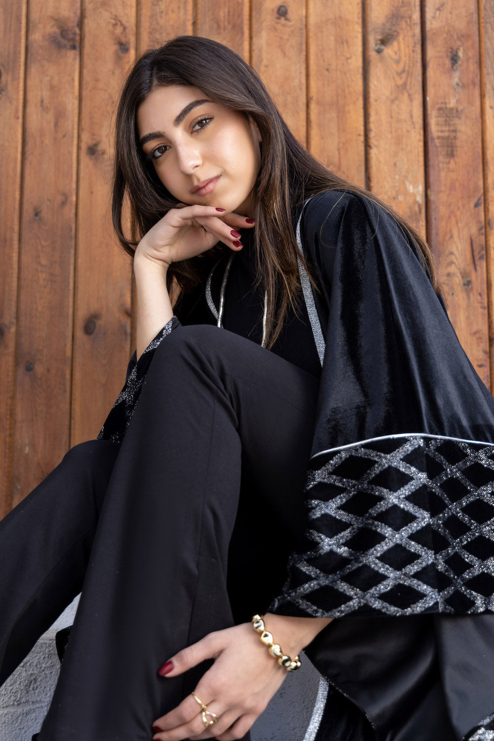 Silver Lattice Velvet Kaftan