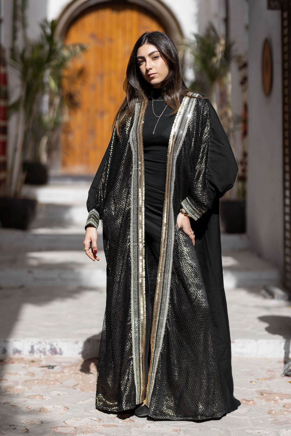 Noir Layered Linen Kaftan