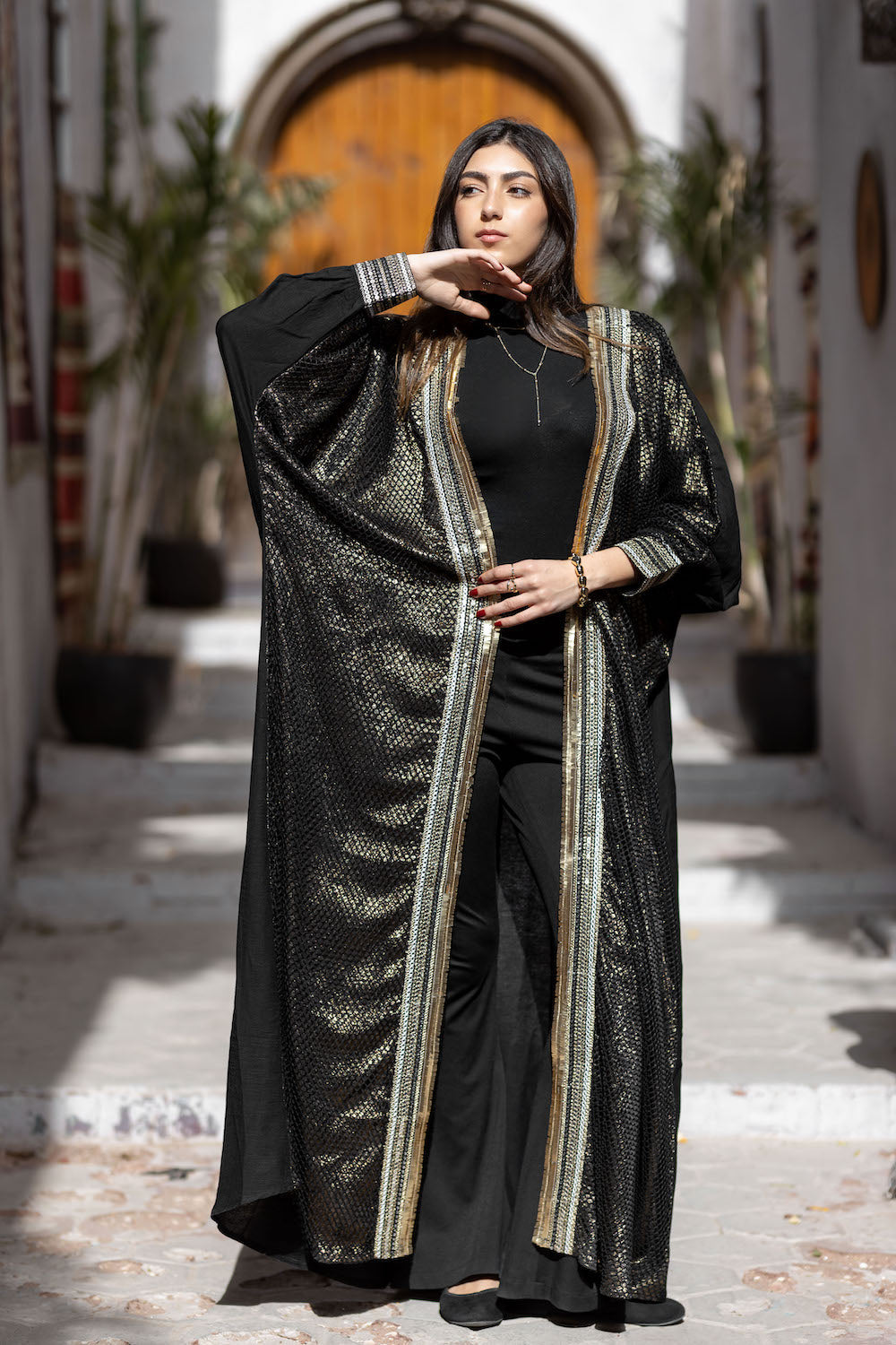 Noir Layered Linen Kaftan