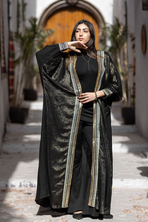 Kaftan en lin noir superposé