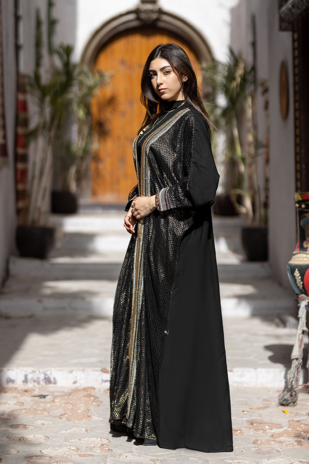 Noir Layered Linen Kaftan