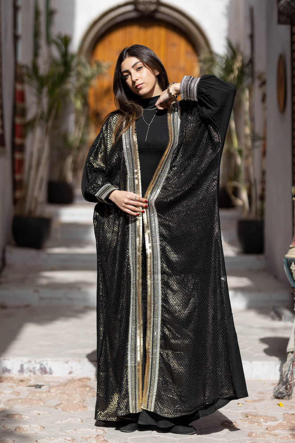 Noir Layered Linen Kaftan