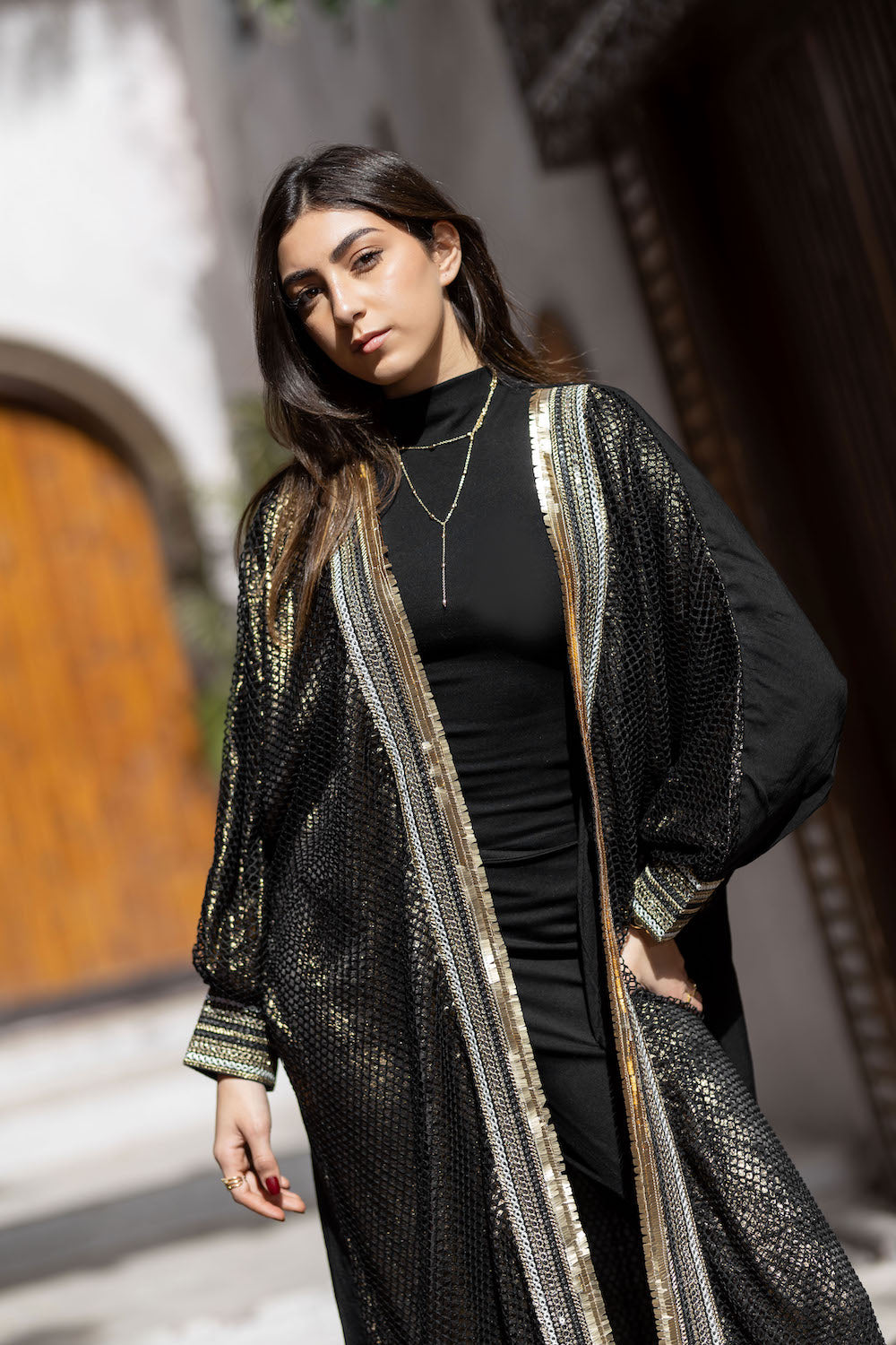 Noir Layered Linen Kaftan